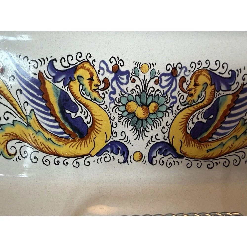 Nova Deruta Italian Raffaellesco Pottery Serving Plate Dish Tray Dragons-15”x5.5